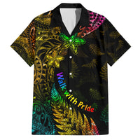 Personalised New Zealand Wellington Pride Family Matching Off Shoulder Short Dress and Hawaiian Shirt Rainbow Silver Fern Paua Shell LT05 Dad's Shirt - Short Sleeve Black - Polynesian Pride