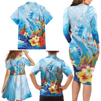 Polynesia Humpback Whale Family Matching Long Sleeve Bodycon Dress and Hawaiian Shirt Ocean Style LT05 - Polynesian Pride