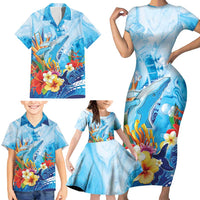 Polynesia Humpback Whale Family Matching Short Sleeve Bodycon Dress and Hawaiian Shirt Ocean Style LT05 - Polynesian Pride