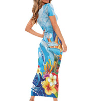 Polynesia Humpback Whale Family Matching Short Sleeve Bodycon Dress and Hawaiian Shirt Ocean Style LT05 - Polynesian Pride
