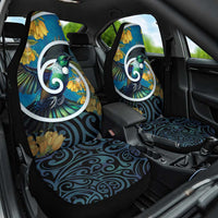 New Zealand Tui Bird Car Seat Cover Maori Koru With Kowhai Flowers LT05 One Size Black - Polynesian Pride