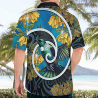 New Zealand Tui Bird Hawaiian Shirt Maori Koru With Kowhai Flowers LT05 - Polynesian Pride