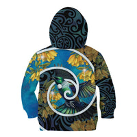 New Zealand Tui Bird Kid Hoodie Maori Koru With Kowhai Flowers LT05 - Polynesian Pride