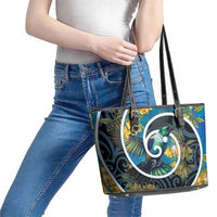New Zealand Tui Bird Leather Tote Bag Maori Koru With Kowhai Flowers LT05 - Polynesian Pride