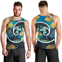 New Zealand Tui Bird Men Tank Top Maori Koru With Kowhai Flowers LT05 - Polynesian Pride