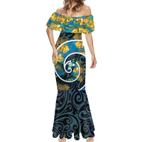 New Zealand Tui Bird Mermaid Dress Maori Koru With Kowhai Flowers LT05 - Polynesian Pride