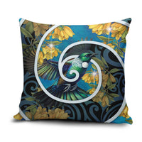 New Zealand Tui Bird Pillow Cover Maori Koru With Kowhai Flowers LT05 Black - Polynesian Pride