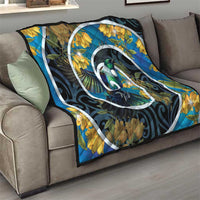 New Zealand Tui Bird Quilt Maori Koru With Kowhai Flowers LT05 - Polynesian Pride