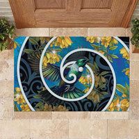 New Zealand Tui Bird Rubber Doormat Maori Koru With Kowhai Flowers LT05 Black - Polynesian Pride