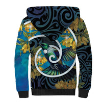 New Zealand Tui Bird Sherpa Hoodie Maori Koru With Kowhai Flowers LT05 - Polynesian Pride