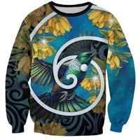 New Zealand Tui Bird Sweatshirt Maori Koru With Kowhai Flowers