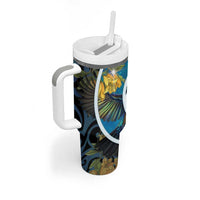 New Zealand Tui Bird Tumbler With Handle Maori Koru With Kowhai Flowers LT05 - Polynesian Pride