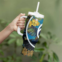 New Zealand Tui Bird Tumbler With Handle Maori Koru With Kowhai Flowers LT05 - Polynesian Pride