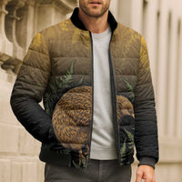 New Zealand Kiwi Bird Bomber Puffer Jacket Silver Fern Mix Maori Pattern