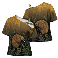 New Zealand Kiwi Bird Cross Shoulder Shirt Silver Fern Mix Maori Pattern LT05 - Polynesian Pride