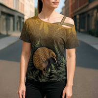 New Zealand Kiwi Bird Cross Shoulder Shirt Silver Fern Mix Maori Pattern LT05 - Polynesian Pride