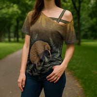 New Zealand Kiwi Bird Cross Shoulder Shirt Silver Fern Mix Maori Pattern LT05 - Polynesian Pride