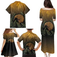 New Zealand Kiwi Bird Family Matching Puletasi and Hawaiian Shirt Silver Fern Mix Maori Pattern LT05 - Polynesian Pride