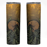 New Zealand Kiwi Bird Skinny Tumbler Silver Fern Mix Maori Pattern LT05 Brown - Polynesian Pride
