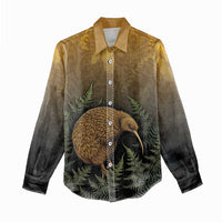 New Zealand Kiwi Bird Women Casual Shirt Silver Fern Mix Maori Pattern LT05 - Polynesian Pride