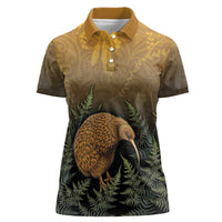 New Zealand Kiwi Bird Women Polo Shirt Silver Fern Mix Maori Pattern LT05 Female Brown - Polynesian Pride