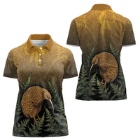 New Zealand Kiwi Bird Women Polo Shirt Silver Fern Mix Maori Pattern LT05 - Polynesian Pride