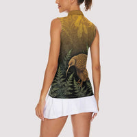 New Zealand Kiwi Bird Women Sleeveless Polo Shirt Silver Fern Mix Maori Pattern LT05 - Polynesian Pride