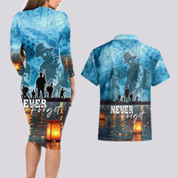 Hawaii Memorial Day Lantern Floating Couples Matching Long Sleeve Bodycon Dress and Hawaiian Shirt Always In Our Hearts LT05 - Polynesian Pride