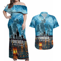 Hawaii Memorial Day Lantern Floating Couples Matching Off Shoulder Maxi Dress and Hawaiian Shirt Always In Our Hearts LT05 Blue - Polynesian Pride
