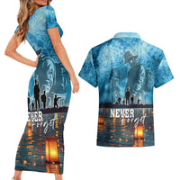Hawaii Memorial Day Lantern Floating Couples Matching Short Sleeve Bodycon Dress and Hawaiian Shirt Always In Our Hearts LT05 - Polynesian Pride
