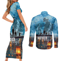 Hawaii Memorial Day Lantern Floating Couples Matching Short Sleeve Bodycon Dress and Long Sleeve Button Shirt Always In Our Hearts LT05 - Polynesian Pride