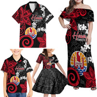 Tahiti Heiva Festival Family Matching Off Shoulder Maxi Dress and Hawaiian Shirt Floral Pattern With Coat Of Arms LT05 - Polynesian Pride