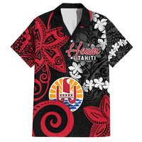 Tahiti Heiva Festival Family Matching Off Shoulder Short Dress and Hawaiian Shirt Floral Pattern With Coat Of Arms LT05 Dad's Shirt - Short Sleeve Black - Polynesian Pride