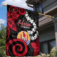 Tahiti Heiva Festival Garden Flag Floral Pattern With Coat Of Arms LT05 - Polynesian Pride