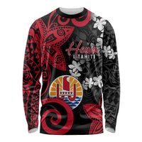 Tahiti Heiva Festival Long Sleeve Shirt Floral Pattern With Coat Of Arms LT05 Unisex Black - Polynesian Pride