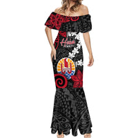 Tahiti Heiva Festival Mermaid Dress Floral Pattern With Coat Of Arms LT05 - Polynesian Pride