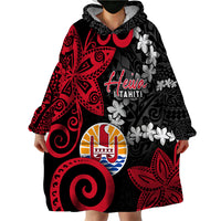 Tahiti Heiva Festival Wearable Blanket Hoodie Floral Pattern With Coat Of Arms LT05 - Polynesian Pride