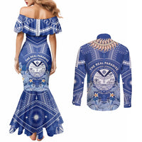 Marshall Islands Jemenei Day Couples Matching Mermaid Dress and Long Sleeve Button Shirt Polynesian Tribal Tattoo Seashell Necklace LT05 - Polynesian Pride