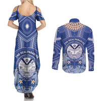 Marshall Islands Jemenei Day Couples Matching Summer Maxi Dress and Long Sleeve Button Shirt Polynesian Tribal Tattoo Seashell Necklace LT05 - Polynesian Pride