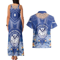 Marshall Islands Jemenei Day Couples Matching Tank Maxi Dress and Hawaiian Shirt Polynesian Tribal Tattoo Seashell Necklace LT05 - Polynesian Pride
