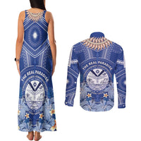 Marshall Islands Jemenei Day Couples Matching Tank Maxi Dress and Long Sleeve Button Shirt Polynesian Tribal Tattoo Seashell Necklace LT05 - Polynesian Pride