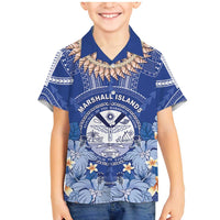 Marshall Islands Jemenei Day Family Matching Mermaid Dress and Hawaiian Shirt Polynesian Tribal Tattoo Seashell Necklace LT05 Son's Shirt Blue - Polynesian Pride