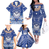 Marshall Islands Jemenei Day Family Matching Off The Shoulder Long Sleeve Dress and Hawaiian Shirt Polynesian Tribal Tattoo Seashell Necklace LT05 - Polynesian Pride