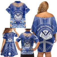 Marshall Islands Jemenei Day Family Matching Off Shoulder Short Dress and Hawaiian Shirt Polynesian Tribal Tattoo Seashell Necklace LT05 - Polynesian Pride