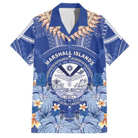Marshall Islands Jemenei Day Family Matching Off Shoulder Short Dress and Hawaiian Shirt Polynesian Tribal Tattoo Seashell Necklace LT05 Dad's Shirt - Short Sleeve Blue - Polynesian Pride