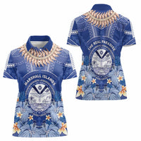 Marshall Islands Jemenei Day Women Polo Shirt Polynesian Tribal Tattoo Seashell Necklace LT05 - Polynesian Pride
