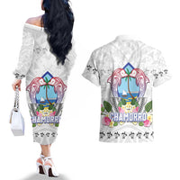 Guam Chamorro Liberation Day Couples Matching Off The Shoulder Long Sleeve Dress and Hawaiian Shirt 81st Anniversary LT05 - Polynesian Pride