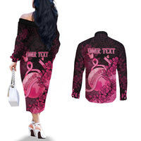 Personalised Cancer Fighter Couples Matching Off The Shoulder Long Sleeve Dress and Long Sleeve Button Shirt I Beat Cancer LT05 - Polynesian Pride