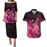 Personalised Cancer Fighter Couples Matching Puletasi and Hawaiian Shirt I Beat Cancer LT05 Pink - Polynesian Pride