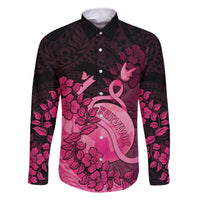 Personalised Cancer Fighter Family Matching Long Sleeve Bodycon Dress and Hawaiian Shirt I Beat Cancer LT05 Dad's Shirt - Long Sleeve Pink - Polynesian Pride